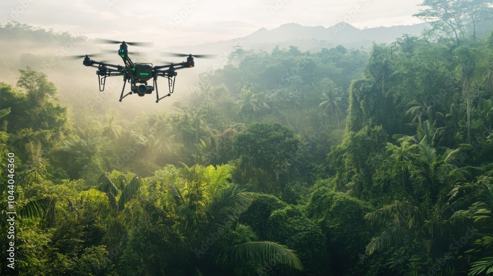 Fototapeta premium Robotic wildlife conservation drones monitoring endangered species, Futuristic style, photo of
