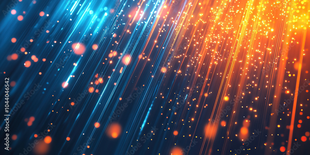 Obraz premium Dynamic Abstract Digital Lights in Motion with Orange and Blue Streaks