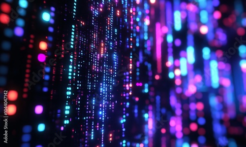 Wallpaper Mural Digital wallpaper in style of matrix style data flows in neon colors, copy space. Presentation template Torontodigital.ca