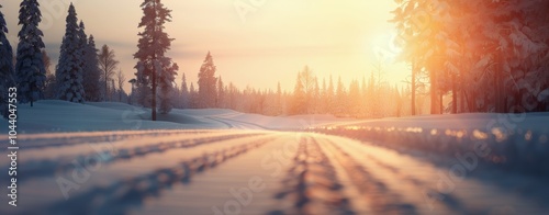 Snowy Forest at Sunset