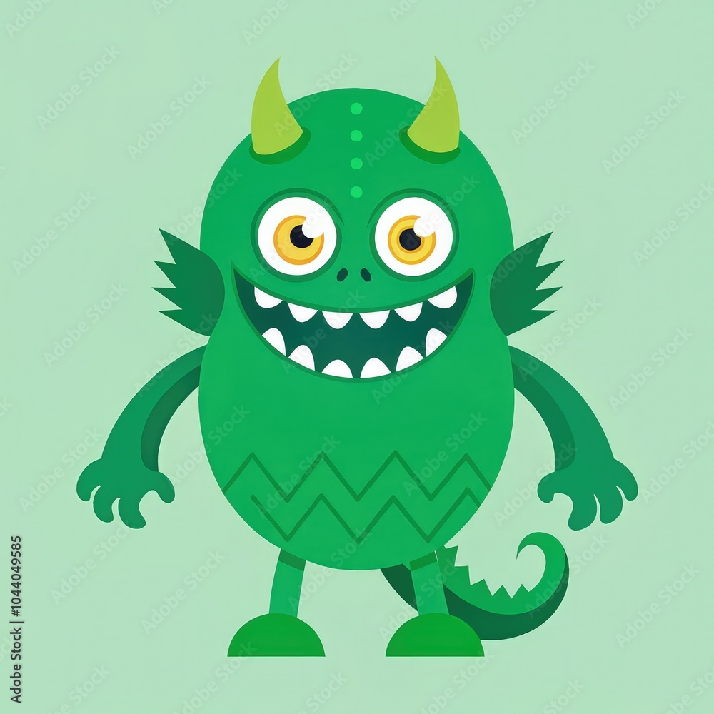 A friendly green monster character with big eyes and smile on a pastel background. Generative AI A friendly green monster character with big eyes and smile on a pastel background. Generative AI