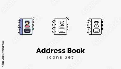 Address Book Icons thin line and glyph vector icon stock illustration