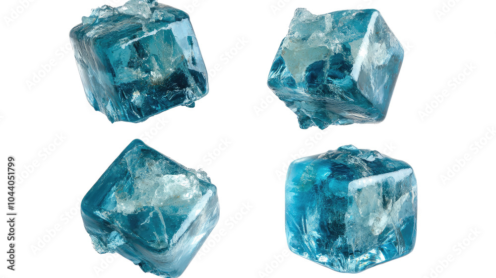 Obraz premium Collection of Transparent Ice Cubes With a Striking Blue Hue Generative AI