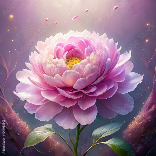 Delicate peony bloom in vibrant colors with soft lighting and ethereal background. Generative AI photo