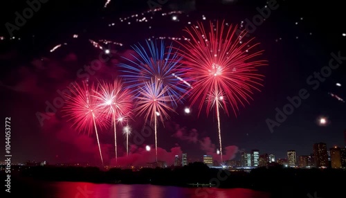 Fireworks Display Against the Night City Skyline