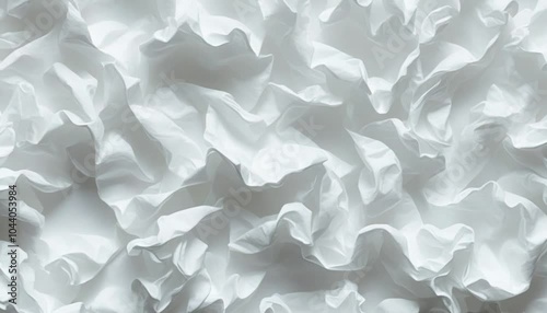 Crumpled White Paper on White Background with Rapidly Changing Patterns