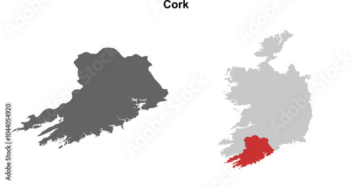 Cork county blank outline map set