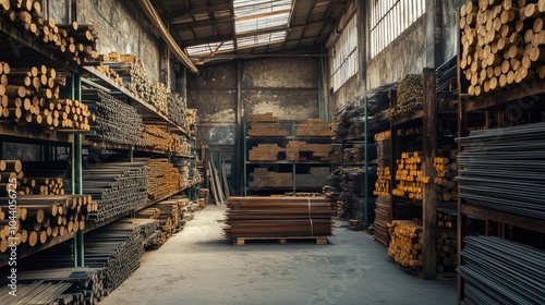 Wallpaper Mural A warehouse stocked with iron rods, meticulously organized, and awaiting use for upcoming construction work. Torontodigital.ca