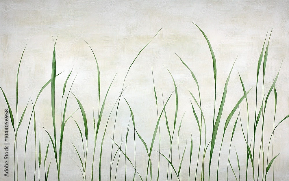 Obraz premium Delicate green grass swaying gently against a soft, muted background in a tranquil setting