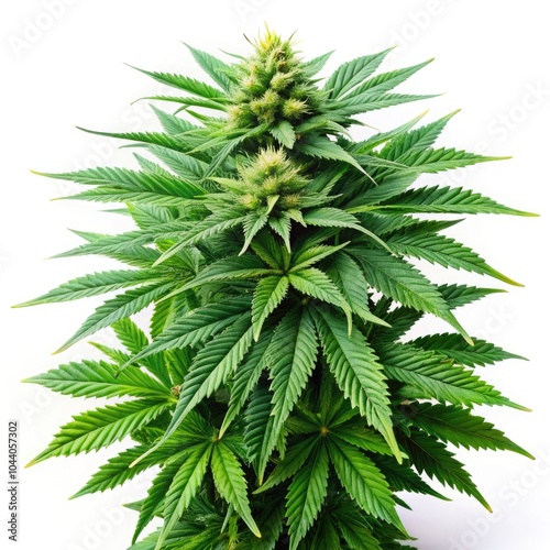 Full cannabis plant with drz standard scale displayed against a white backdrop. Generative AI photo