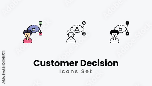 Customer Decision Icons thin line and glyph vector icon stock illustration