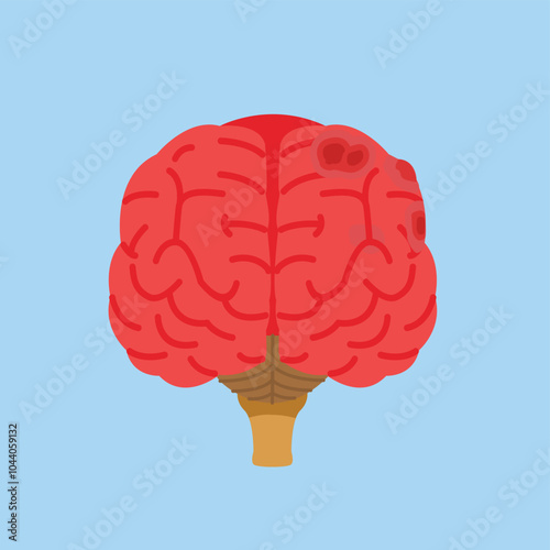 illustration of the brain in front view with flat style, design of the head part of the body