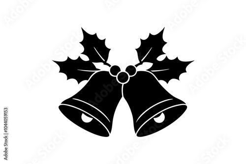 Christmas bells isolated on white silhouette vector illustration .