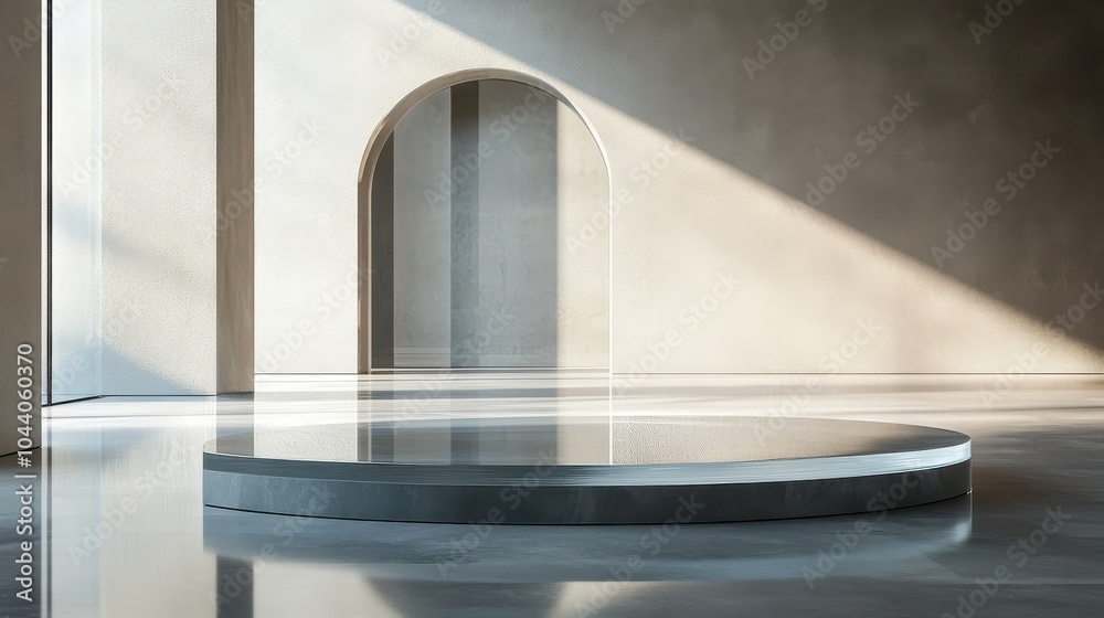 Obraz premium Clear glass podium with sleek lines, reflecting light in a minimalist setting.