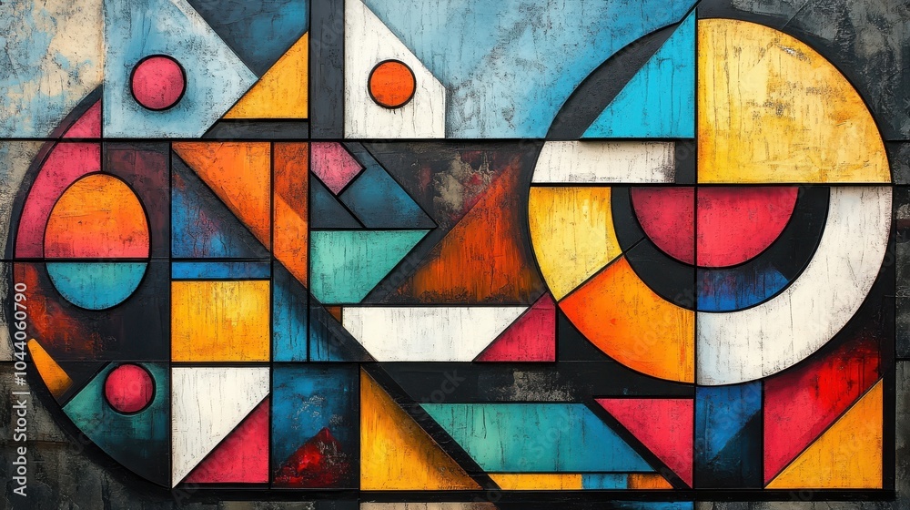 Fototapeta premium Colorful geometric shapes with thick outlines