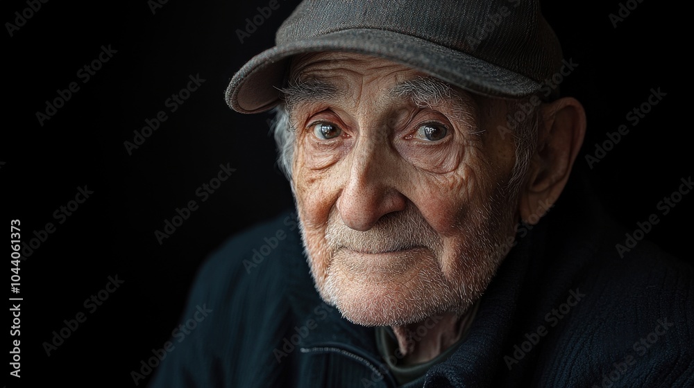 Elderly American man with a baseball cap and a warm expression. Elderly American man with a baseball cap and a warm expression.