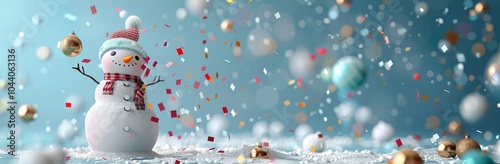 Snowman Celebrating With Confetti
