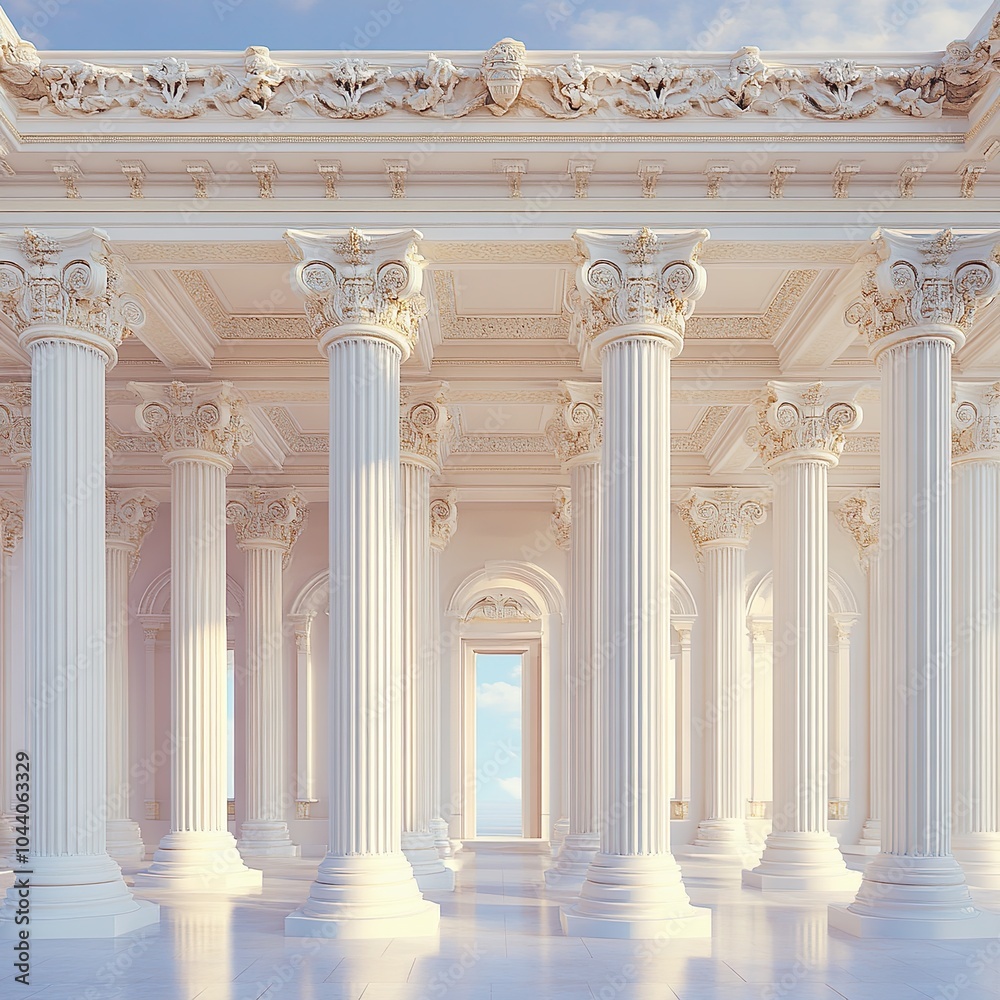 Fototapeta premium Classical greek columns architecture beautiful arched hallway stunning scene picture