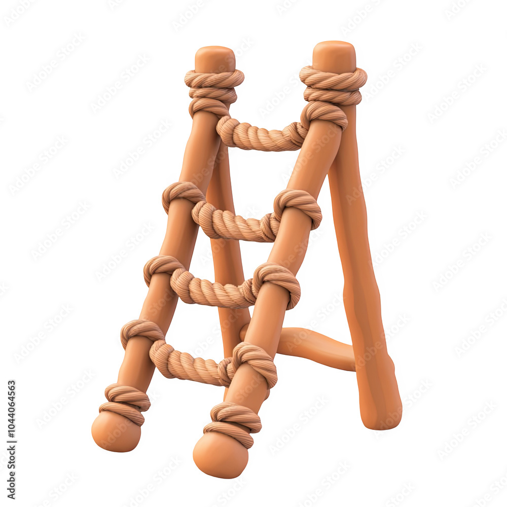 A wooden climbing ladder 3d icon PNG, cartoon style minimal on transparent, isolate on white background