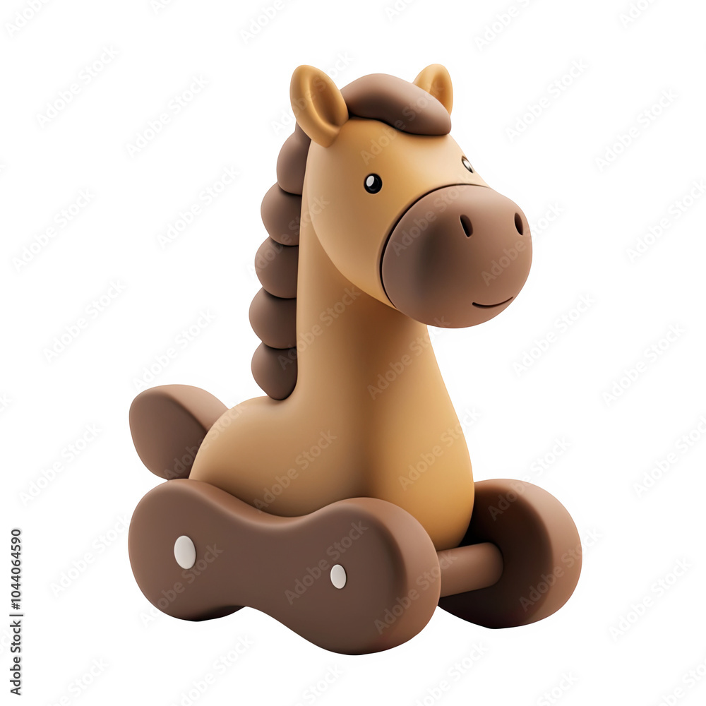 Wooden rocking horse 3d icon PNG, cartoon style minimal on transparent, isolate on white background