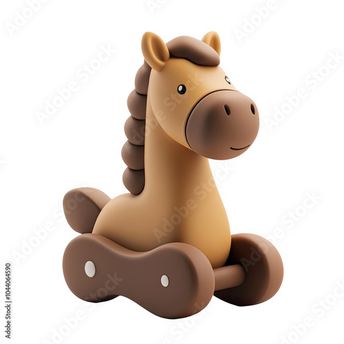 Obraz na płótnie Wooden rocking horse 3d icon PNG, cartoon style minimal on transparent, isolate on white background w salonie