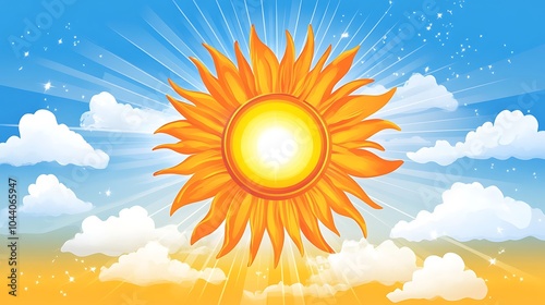Glowing sun clipart spreading warmth in clear daytime sky
