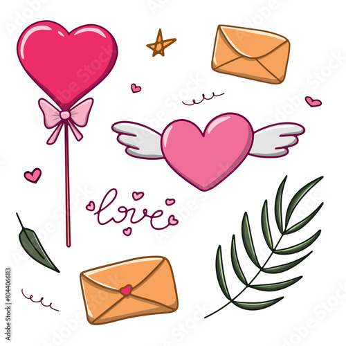 Foto A pink heart-shaped balloon with wings, a bow, and the word Love written on it