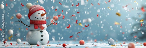 Snowman Celebrating With Confetti