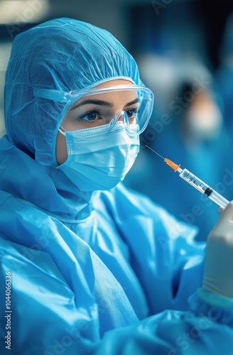 Medical professional preparing a vaccine in a clinical setting during the day