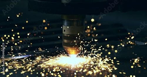 Super slow motion macro of maintenance worker or welder using high-tech industrial welding machine to weld metal steel with flying sparks in workshop or factory setting at 1000 fps.