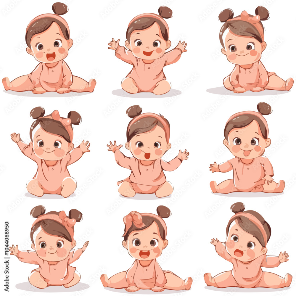 A set of vector illustrations of baby girl, isolated on a white background, baby girl wallpaper A set of vector illustrations of baby girl, isolated on a white background, baby girl wallpaper