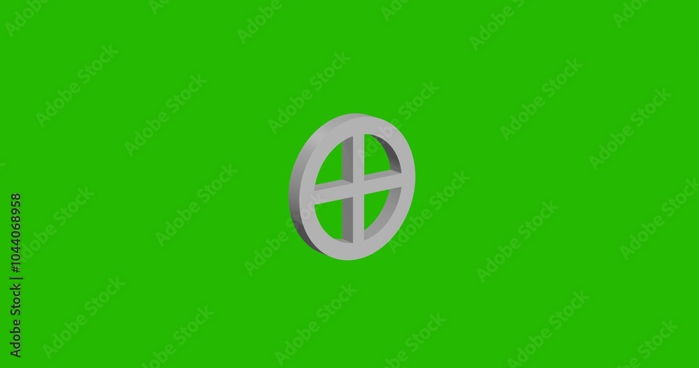 Isolated realistic white astrological earth symbol front view with shadow. 3d illustration on green chroma key background