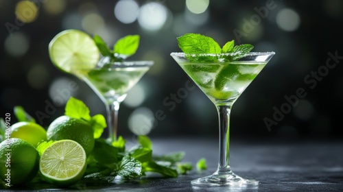 Refreshing Mint Cocktail with Lime and Ice