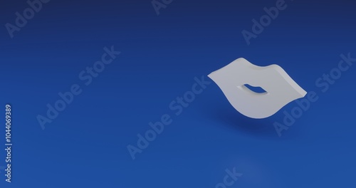 Isolated realistic white lips symbol with shadow. Located on the right side of the scene. 3d illustration on transparent background