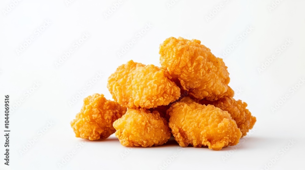 Crispy fried chicken nuggets, food element, detailed, crunchy golden batter, isolated on white background
