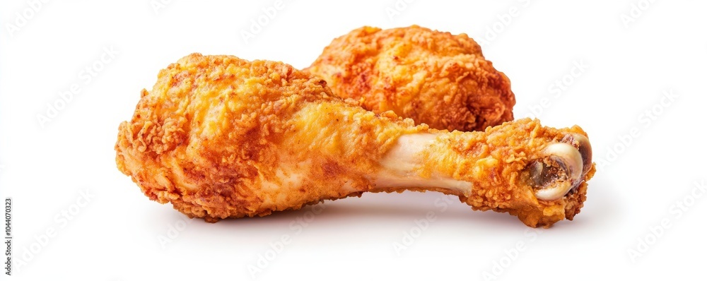 Crunchy fried chicken leg, food element, hyper-realistic, crispy golden texture, isolated on white background Crunchy fried chicken leg, food element, hyper-realistic, crispy golden texture, isolated on white background