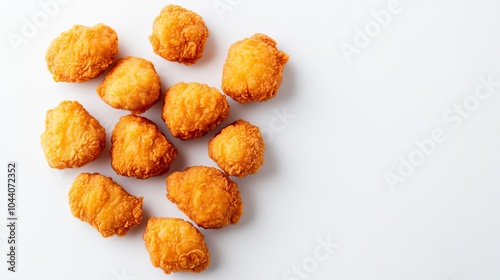 Fried chicken nuggets, food element, detailed, crispy coating, isolated on white background