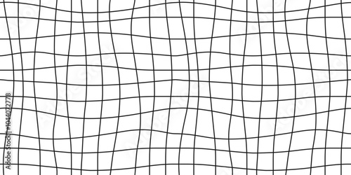 Сurved wavy lines grid seamless pattern. Surface distorted abstract texture. Psychedelic groovy background for textile, wallpaper. Contemporary digital optical art