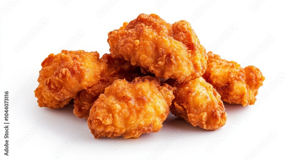Fried chicken nuggets with garlic butter, food element, realistic, crispy golden texture, isolated on white background