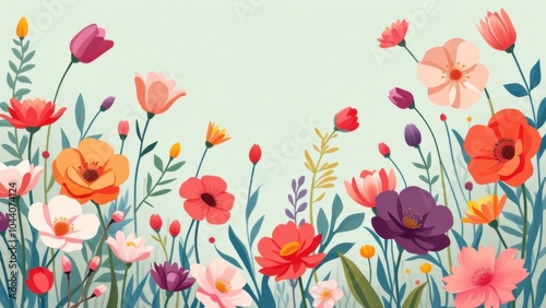 Floral background with multicolored pastel flowers