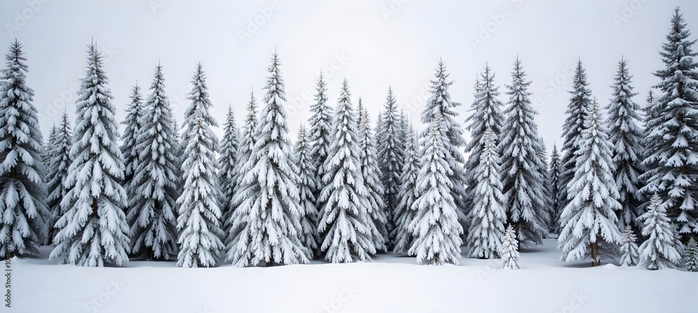Fototapeta premium Snow-Covered Pine Trees in Soft Morning Light