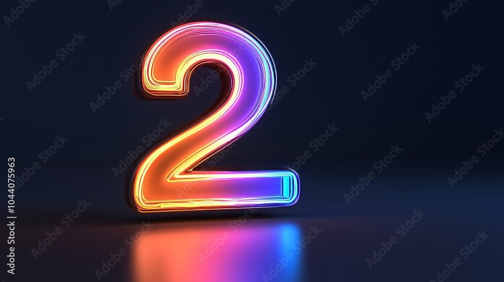 Neon Number 2, Illuminated Two Digit, Glowing Numeral, Vibrant Orange and Pink on Dark Background. Neon Number 2, Illuminated Two Digit, Glowing Numeral, Vibrant Orange and Pink on Dark Background.