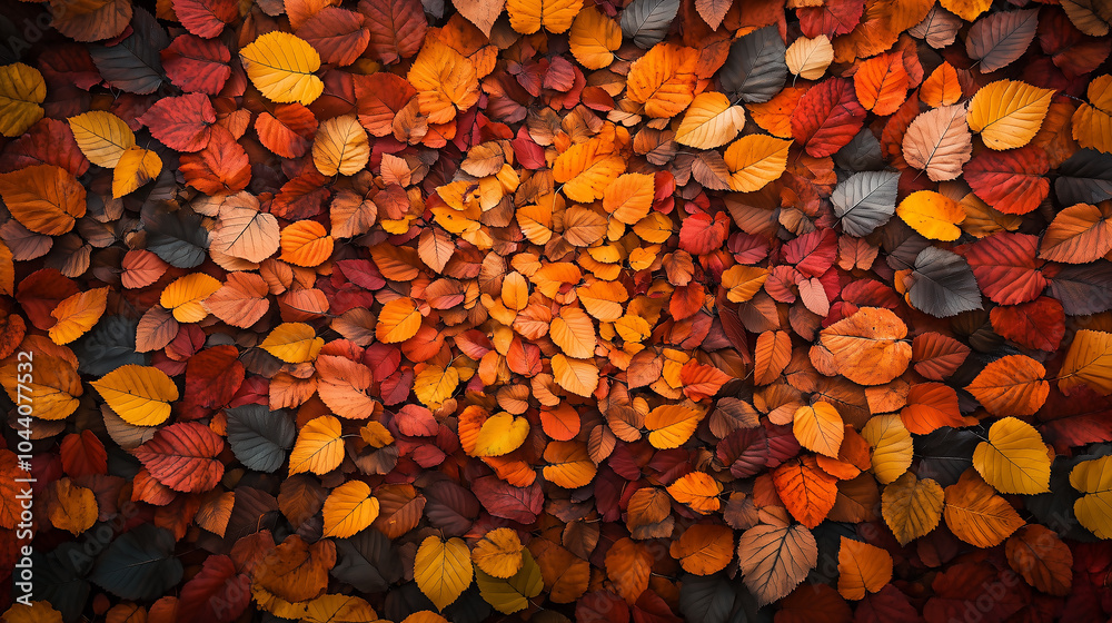 pile of fallen autumn leaves in shades of red orange, and brown pile of fallen autumn leaves in shades of red orange, and brown