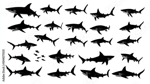 Hand Drawn Shark Silhouettes Collection for Art Projects