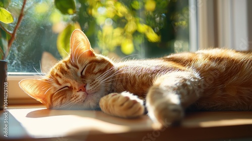 Serene Cat Napping in a Sunny Spot by the Window