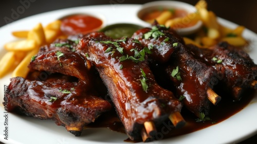 Juicy BBQ Ribs with Crispy Fries - A Delicious Dinner