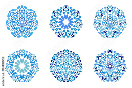 Ornate stone heptagon logo template set - abstract geometrical colorful geometric vector elements