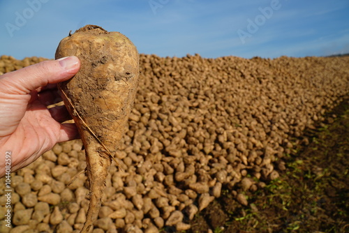 Stockpile of sugar beets in november near Katlenburg-Lindau in the district of Northeim in Lower Saxony, Germany. photo