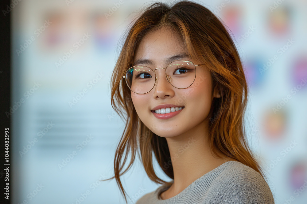 Close up of an Asian student presenting a project in front of the class. Close up of an Asian student presenting a project in front of the class.