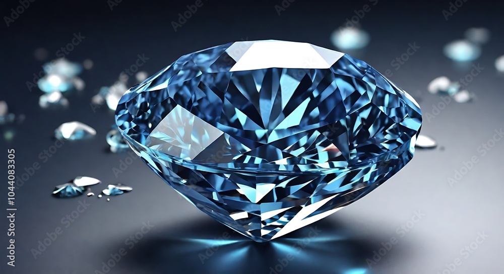 Dazzling Blue Diamond with Facets and Reflections on Dark Background Dazzling Blue Diamond with Facets and Reflections on Dark Background